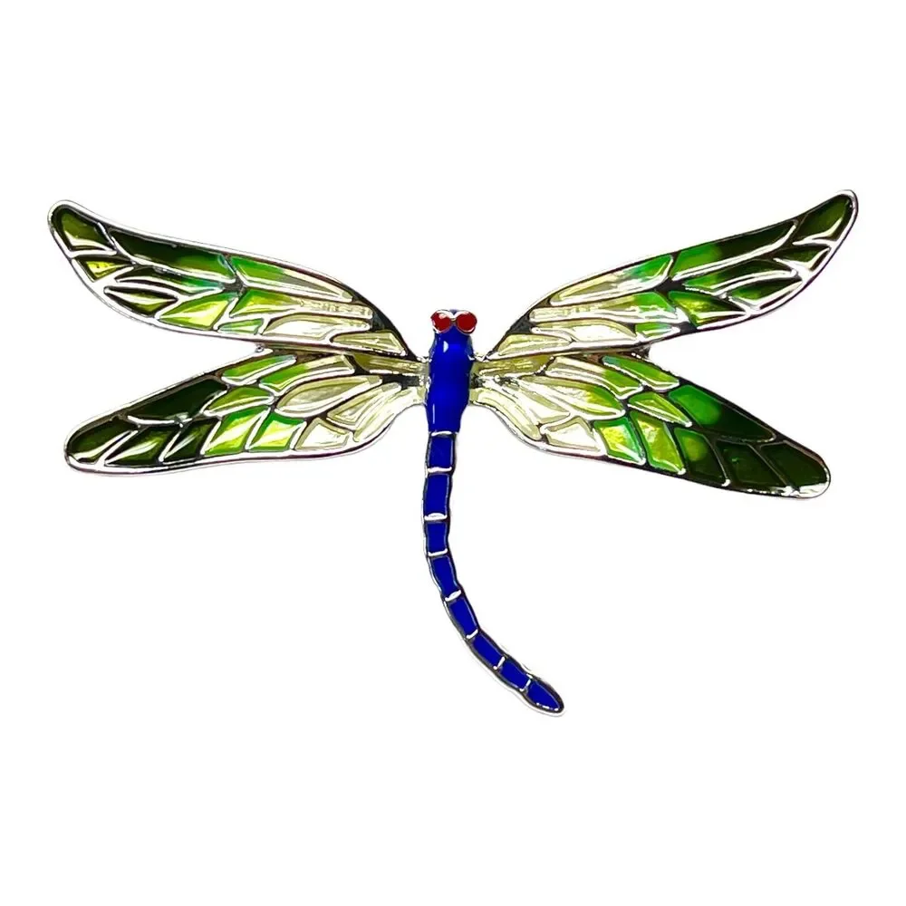Zarah Red Eyed Damselfly Brooch Pin Sterling Silver Plated Cloisonne Enamel